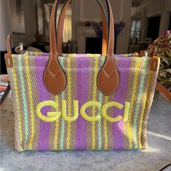 Authentic Gucci jute striped patch 2 way tote mini bag excellent condition - Picture 2 of 8